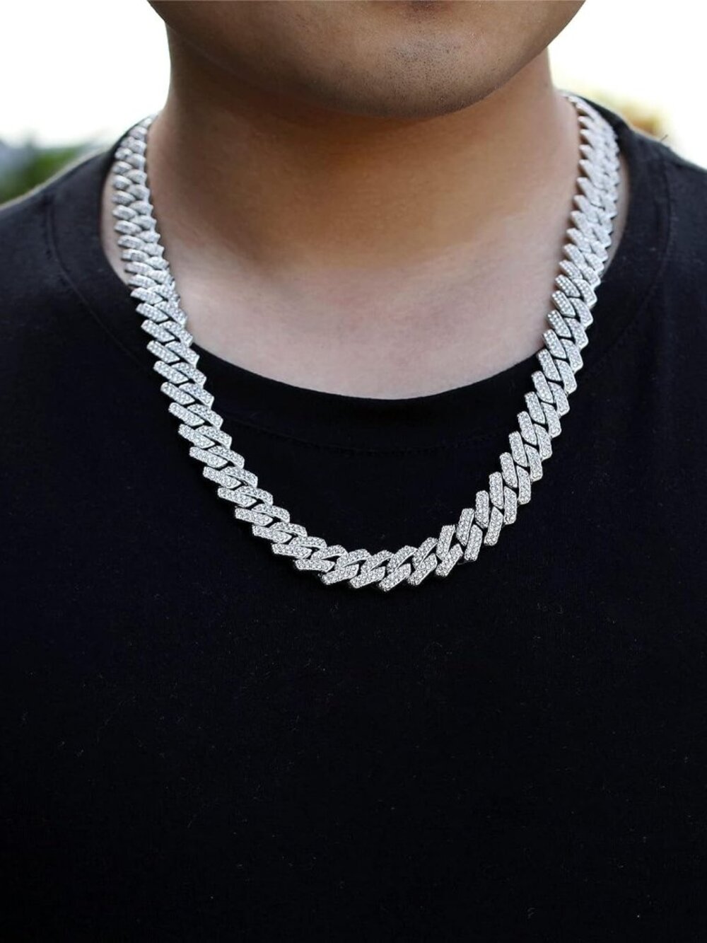 Iced Out Cuban Link Chain Necklace for Men Women, Miami Hip Hop Plated Bling Jew - Picture 2 of 9